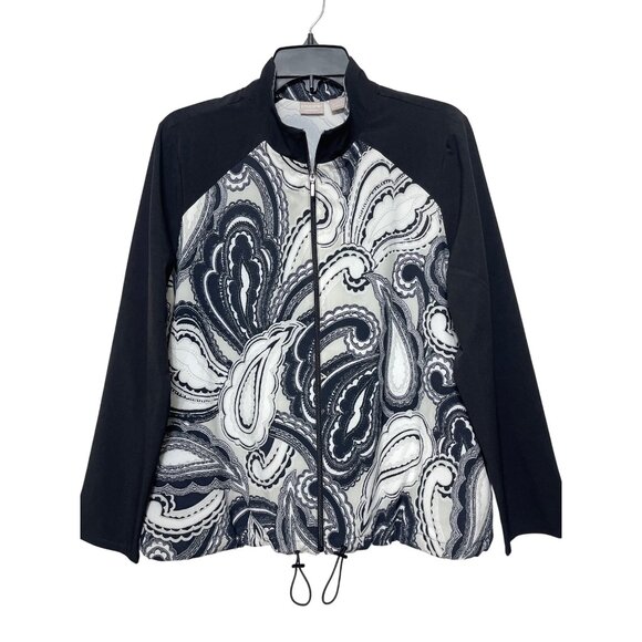 Chico's Zenergy Black & White Paisley Print Zip-Up Sport  Jacket Size 2 / US 12/ - Picture 1 of 12